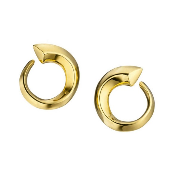 Open Huggie Hoop Earrings Plated 18k Gold - Picture 2 of 5